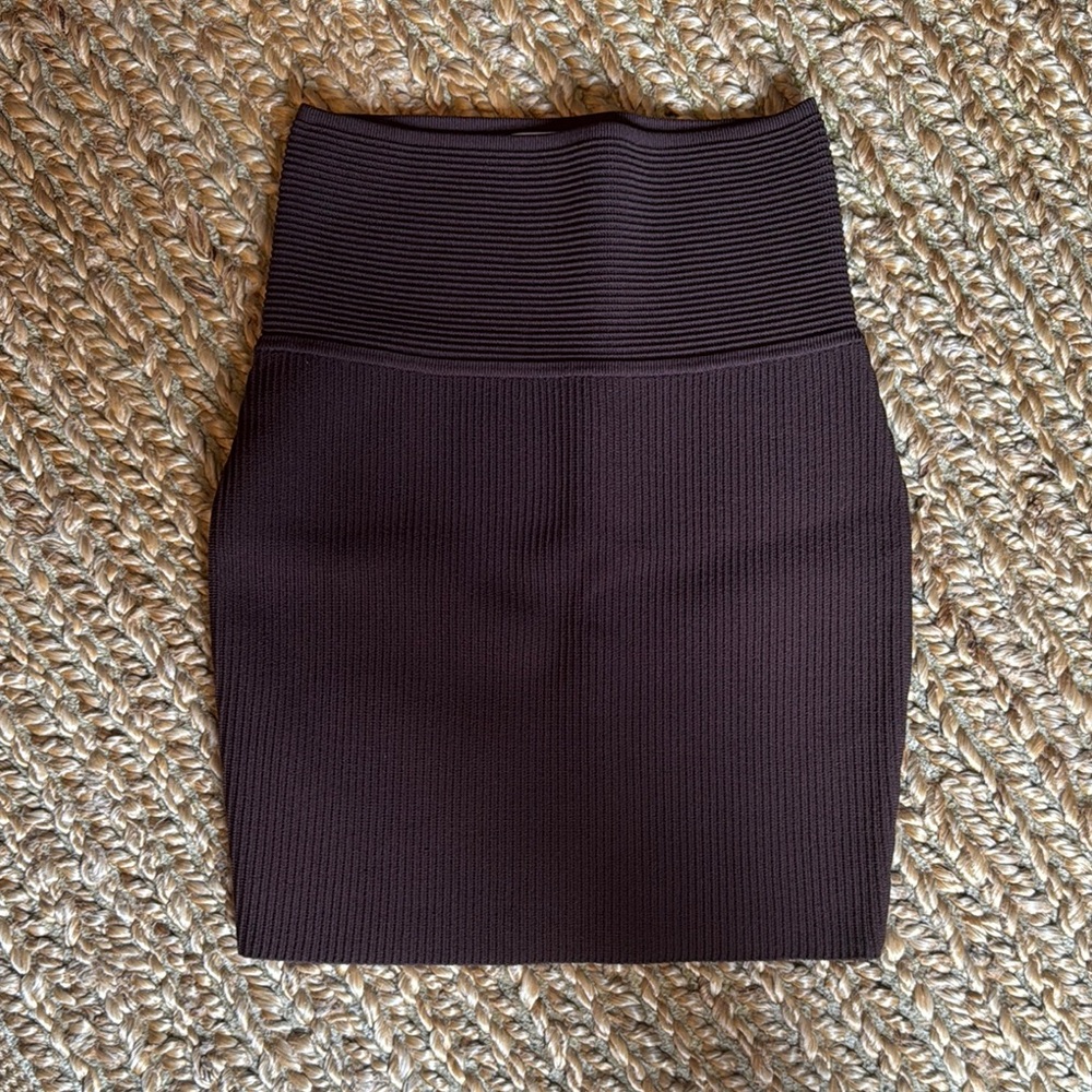 Babaton Brown Ribbed Mini Skirt